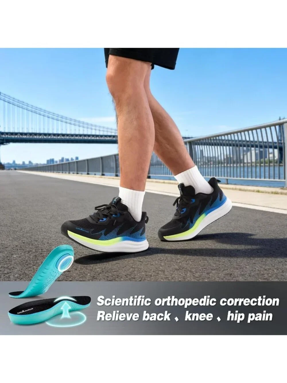 OrthoComfoot Men's Black Rubber Sole Comfortable Hiking Athletic Running Shoes